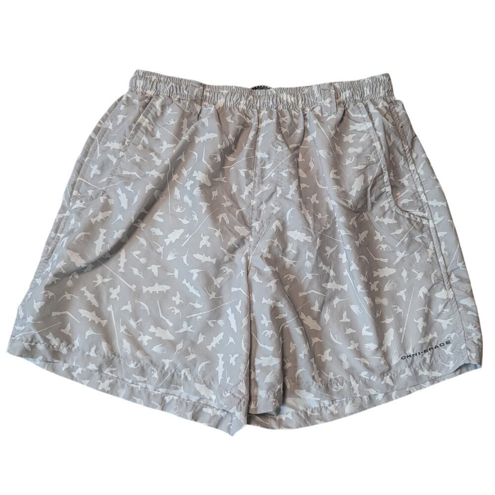 Columbia Mens Medium PFG Super Backcast II Grey Cast N Blast Fishing Shorts 6"